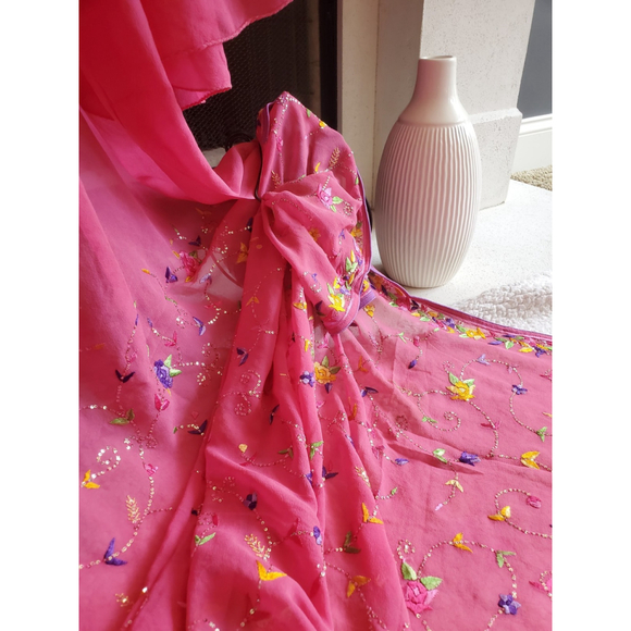 Women Pure Georgette Parsi Gara Saree Designer Party Cocktail Bollywood Wedding - Picture 12 of 16